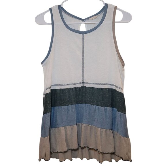 Womens Color Block Ruffle Hem Flowy Heathered Tank Top Mystree Size Small - Picture 10 of 10